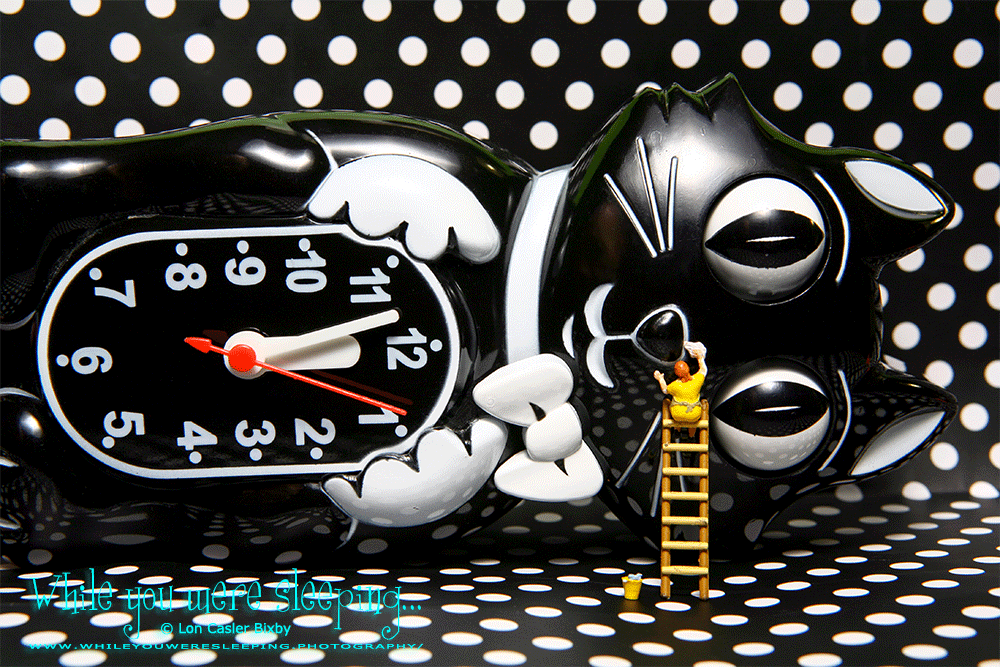 Clockety Clock - Doris often worked late into the night, but tonight she had the uneasy feeling that she was being watched. - While you were sleeping...  Photography by Lon Casler Bixby - Copyright - All Rights Reserved - www.whileyouweresleeping.photography/